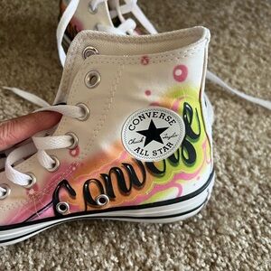 Converse High-Top Sneakers - White with Pink and Yellow Accents